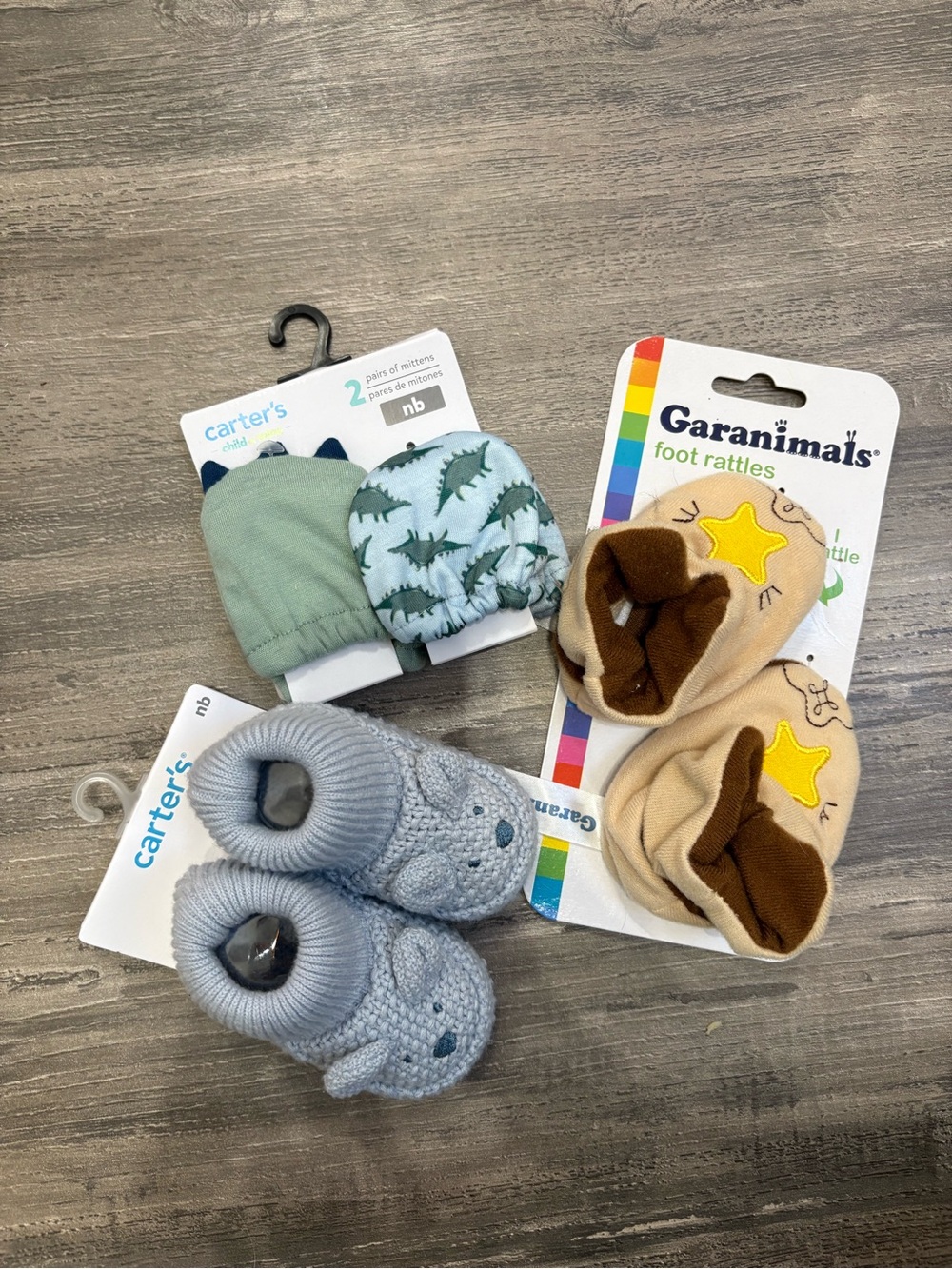 Carter's Newborn Mittens Set in Sage Green and Dino Print